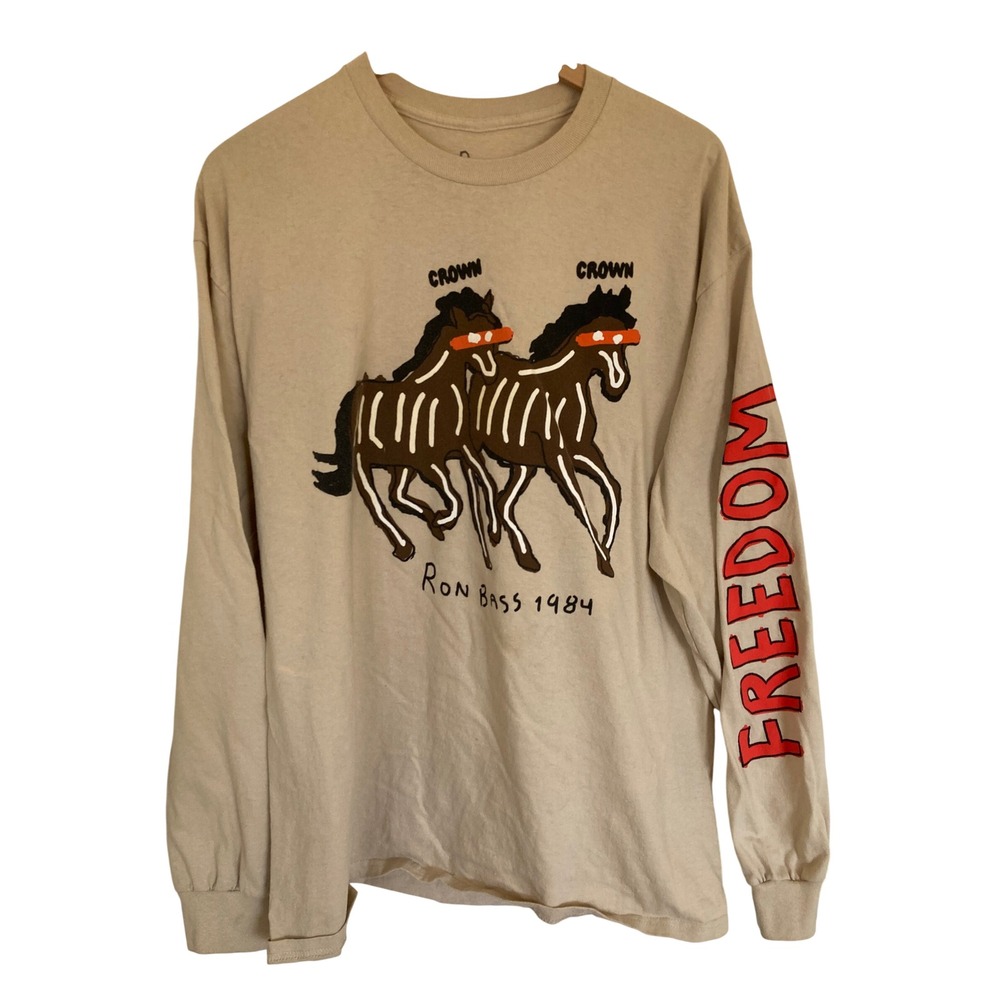 Ron Bass 1984 Ripple Junction Tan Graphic Long Sleeve T-Shirt Freedom XL